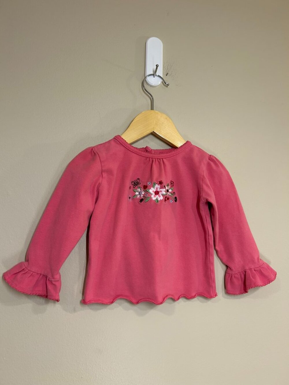 18M Girls Y2K Style Pink Long Sleeve Top Floral Embroidery